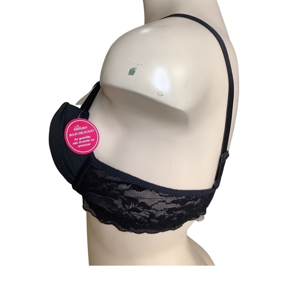 Massam Size M Black Lace Trim Padded Underwire Bra Made in Brazil New with Tags - Picture 2 of 7